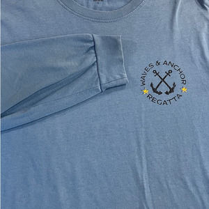 IZOD Saltwater Blue Relaxed Classics Long Sleeve TShirt Wave & Anchors Regatta L